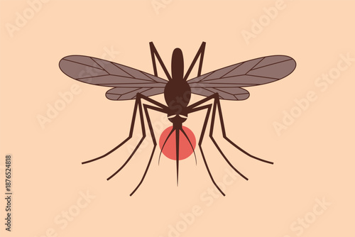 Flat Mosquito Illustration with Red Abdomen Insect Awareness Concept