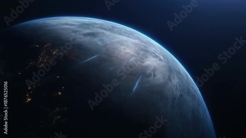 Close-up of a cold blue star surface with icy metallic luminance and fast light streaks, cinematic 8K.