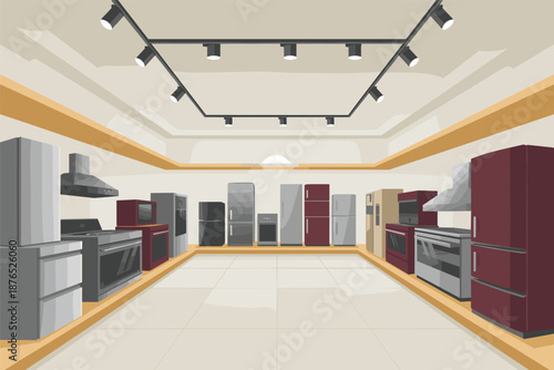 Modern Appliance Showroom Interior Retail Display and Home Technology Concept