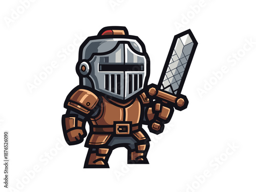 A cartoon knight in armor holding a sword in a defensive stance