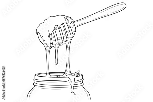 Honey dipper with dripping honey sketch illustration vector design isolated on background