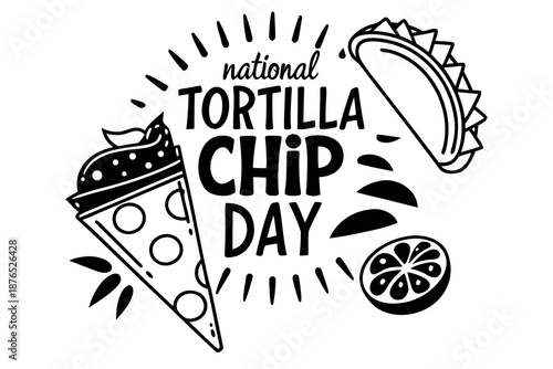 Tortilla Chip Vector Illustration, National Tortilla Chip Day Snack Celebration Graphic