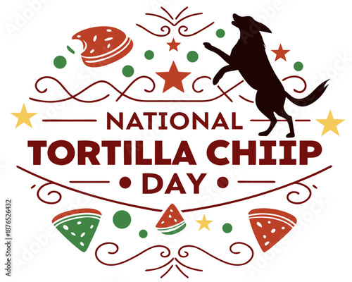 National Tortilla Chip Day Vector Illustration, Crunchy Snack Food Design Isolated on White