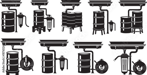 Illustration of various moonshine stills and equipment setups
