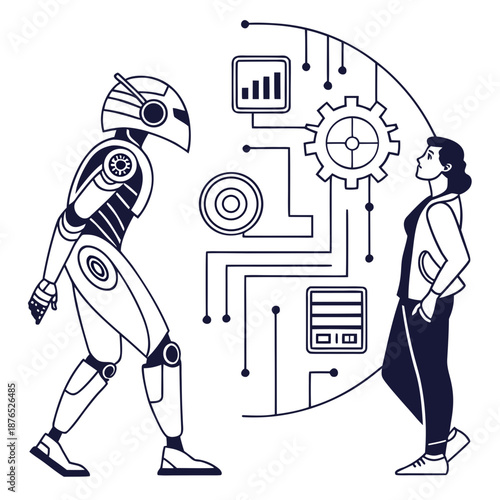 Human and robot engaging in technology interaction