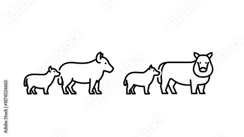 Minimalist Line Art: Pig Family Silhouette, Cute Farm Animal Icons