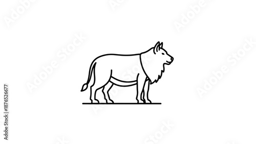 Minimalist Line Art Wolf Standing Profile View Isolated White Background