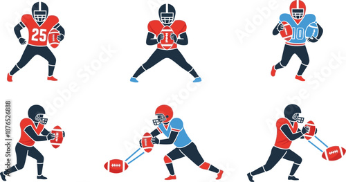 Dynamic Illustrations of Football Athletes in Various Action Poses on a White Background