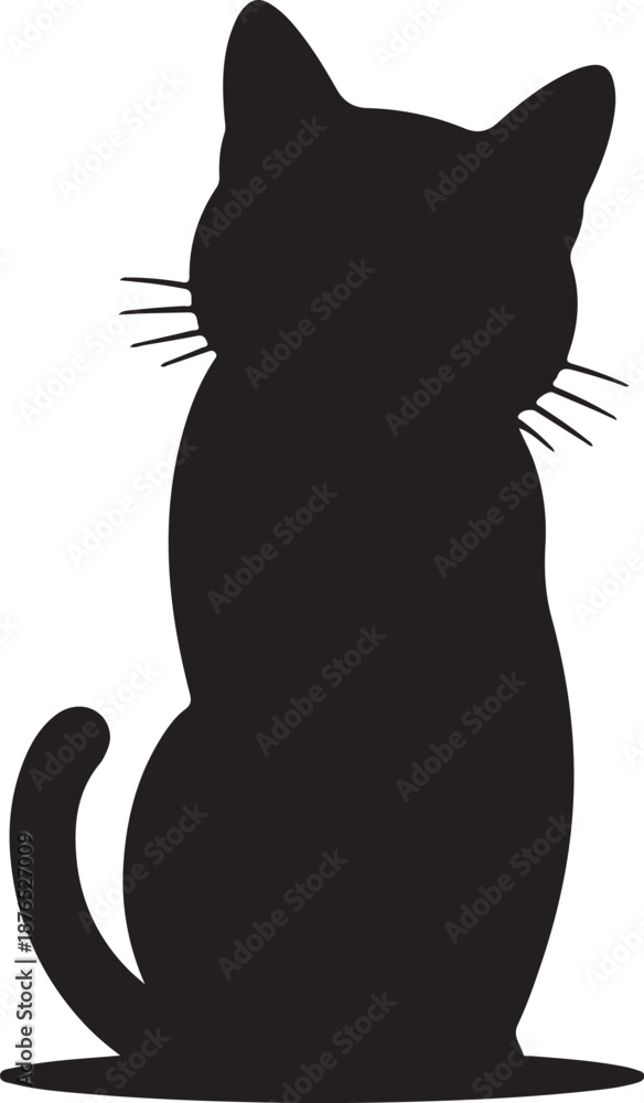 Obraz premium Sitting Cat Silhouette Isolated on White Background