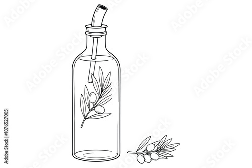 Olive oil bottle with olives illustration in vector format ideal for packaging design