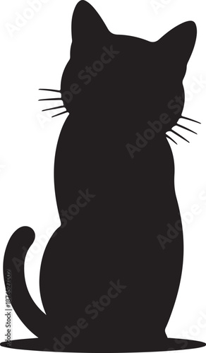 Sitting Cat Silhouette Isolated on White Background