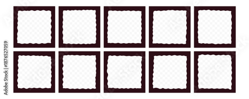Wiggle Square Frame Set with Empty Png Transparent Space. Square Scallop Cute Wave Picture Border Collection. Scallop Wavy Frame Shape Kit. Vector Illustration