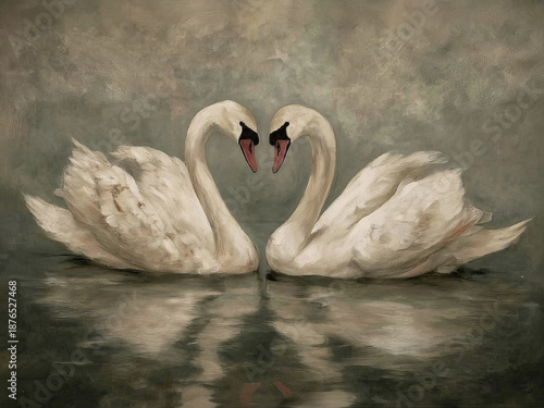 Vintage Valentines Day Romantic White Swans Heart-Shaped Necks Print