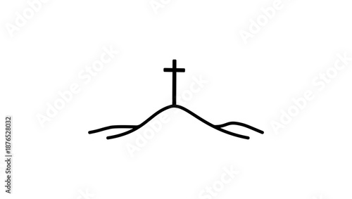 christian cross on top of a hill, black isolated silhouette