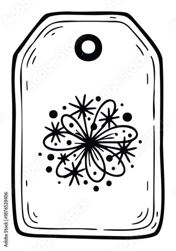 Handdrawn decorative gift tag featuring an abstract floral or snowflake motif, ideal for festive holiday packaging, personalized presents, and crafting projects.
