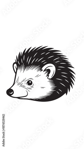 Illustrated hedgehog head profile with spiky quills and friendly expression.