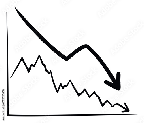 Hand drawn simple business chart showing a significant downward trend and market decline useful for illustrating economic recession and financial loss concepts.