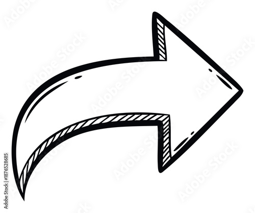Hand drawn doodle style arrow pointing right with a curved tail, perfect for showing direction, sharing content, or indicating a reply in various media projects