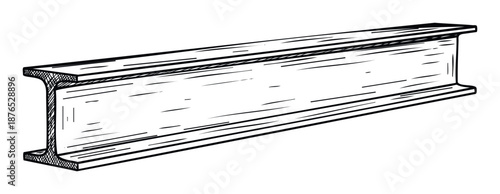 Monochrome I beam structural element drawing illustrating heavy duty industrial steel construction material for architectural blueprints, engineering diagrams, and building project plans
