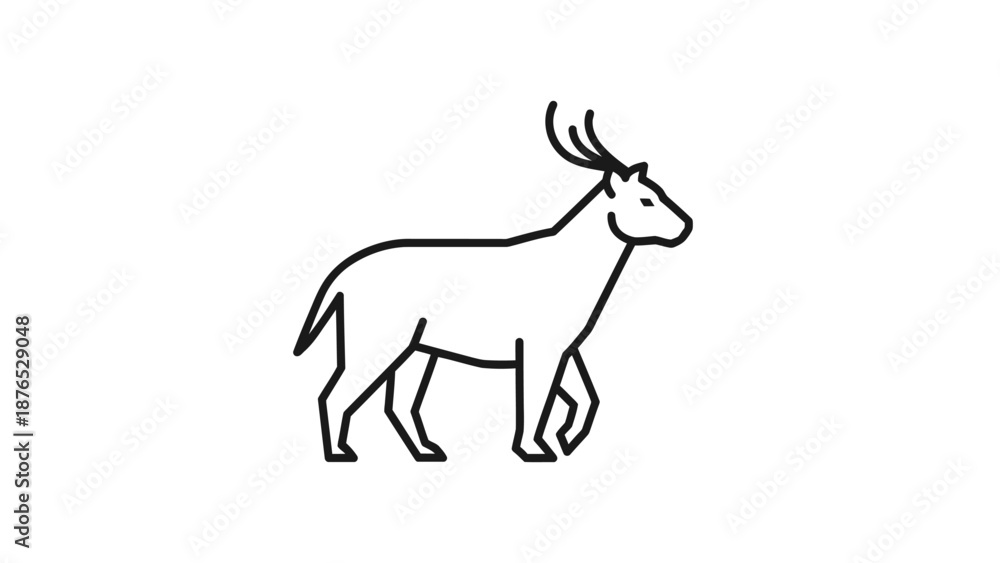 Fototapeta premium Minimalist outline drawing of a stag walking, simple line art deer icon