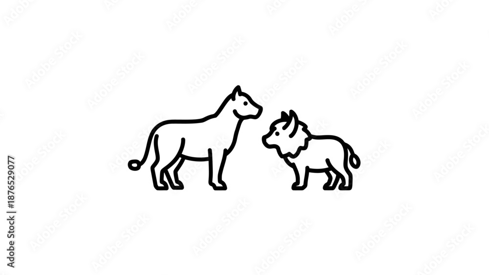 Fototapeta premium Minimalist Outline Icon of a Dog and a Wolf Facing Each Other