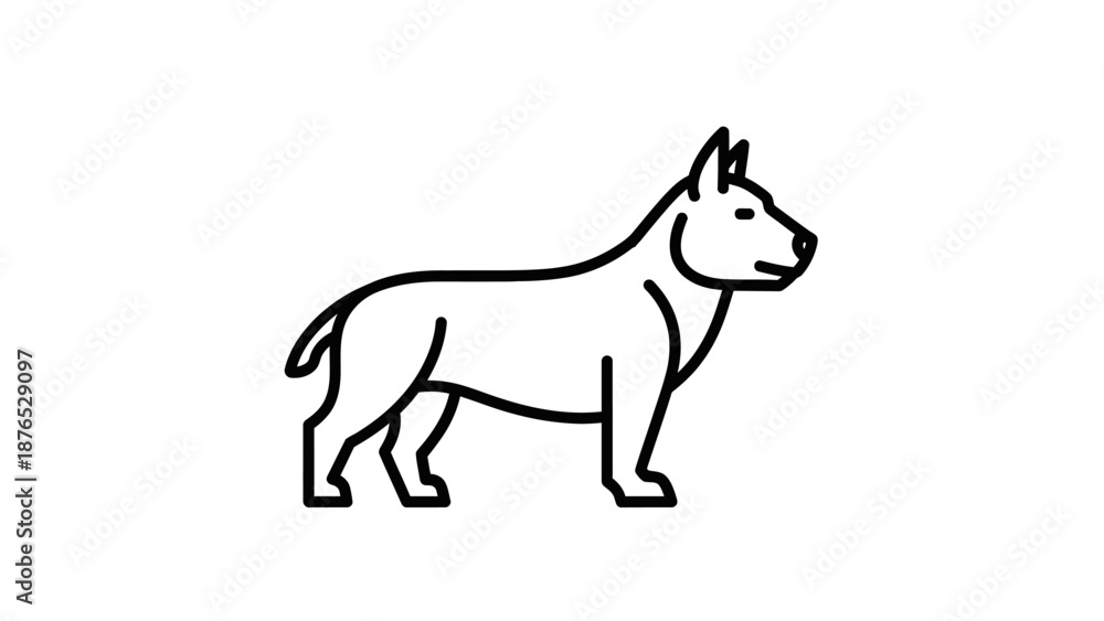 Fototapeta premium Minimalist outline illustration of a bull terrier dog, simple line art icon on white background