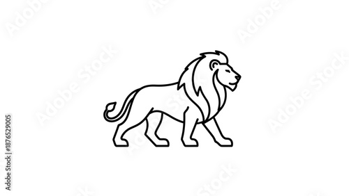 Minimalist Lion Icon, Outline Drawing, King of Jungle Symbol, Elegant Line Art, White Background