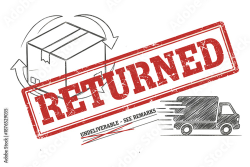 Returned stamp with box and truck showing undeliverable package with see remarks notice vector