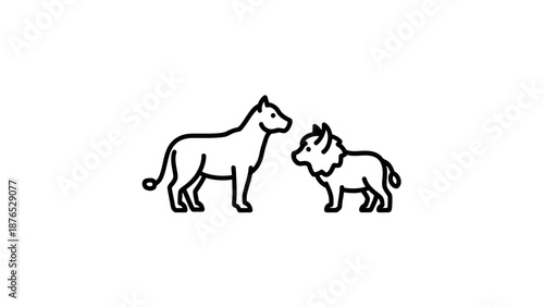 Minimalist Outline Icon of a Dog and a Wolf Facing Each Other