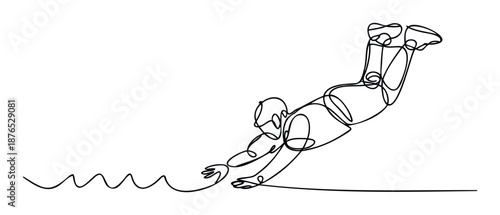 Dynamic continuous line drawing of a person diving into water, perfect for sports event promotions, fitness club branding, or active lifestyle publications.