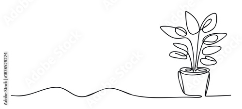 Discover this continuous line drawing of a potted indoor plant, perfect for minimalist branding, botanical decoration, or modern home decor applications.