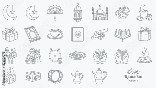 Ramadan Kareem icons set for festive and cultural designs