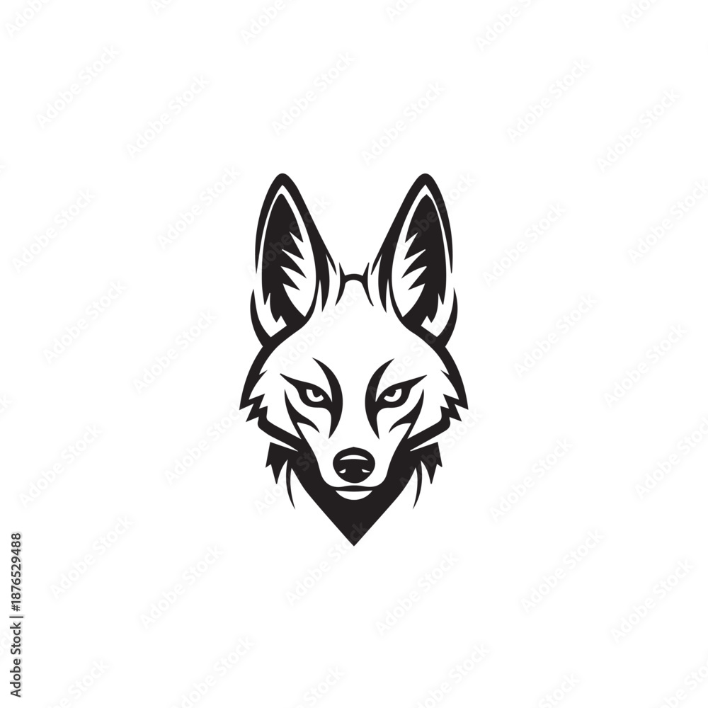 Fototapeta premium Monochrome wolf head logo emblem featuring sharp geometric lines and bold branding.