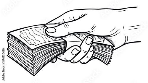 Hand holding a stack of currency banknotes representing wealth, payment, business, or financial transactions for economic or investment related projects.