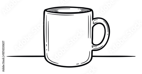 Simple black outline drawing of a ceramic mug for hot beverages, perfect for casual kitchenware concepts, diner menus, or cafe branding projects seeking a minimalist beverage icon.