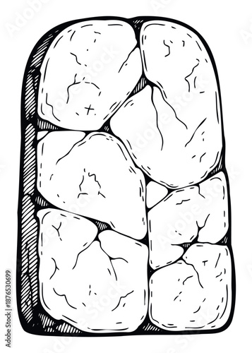 Hand drawn stone wall texture with natural irregular rock shapes creating a rustic masonry construction perfect for building material and architectural design resources.