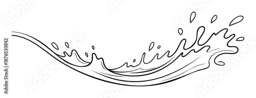 Dynamic black outline graphic of a liquid splash with ripples and droplets, ideal for conveying movement, freshness, or aquatic themes in packaging, branding, or digital media.