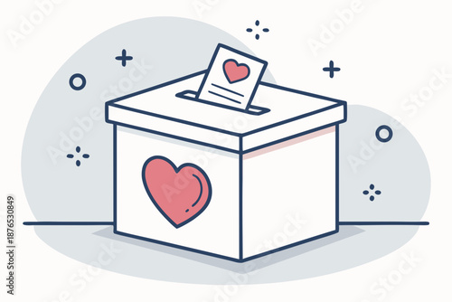Donation box with heart icon minimal charity vector illustration for fundraising support and community outreach featuring clean lines and a soft neutral background with subtle