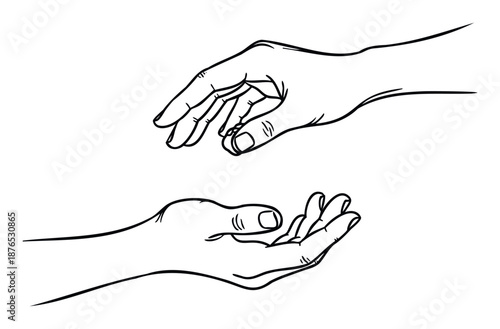 Two outline hands interacting in a simple gesture of giving and receiving symbolizing help and connection perfect for conveying human interaction and support concepts