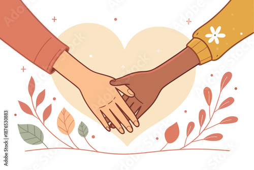 Connected hands unite in support diverse community collaboration fostering empathy compassion and unity symbolized by interconnected hands against a heart backdrop
