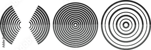 Geometric Metallic Concentric Circles Radial Signal Abstract Design Set