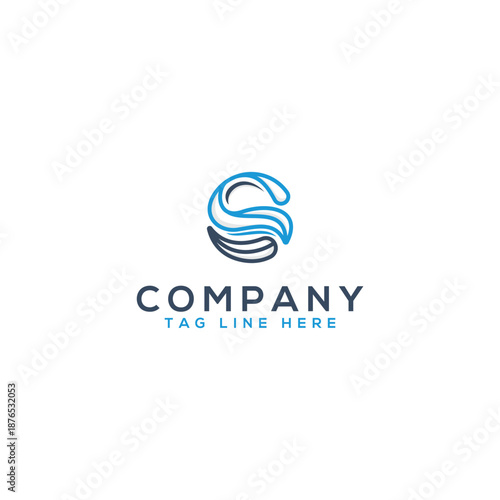 letter C and S with ocean waves outline logo design concept icon template