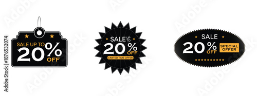 Sale Label Badges Set with 20 Percent Discount