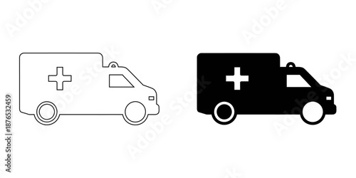 Ambulance Icon , Emergency Medical Vehicle and First Responder Transport Vector Symbol