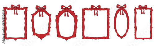 Red Ornate Frame Icon. Valentine's Day Cartoon Red Heart Empty Border. Wedding Party Vintage Canvas Shape. Speech Bubble Text Box Decorative Element. Vibrant Love Greeting Symbol Sticker Design