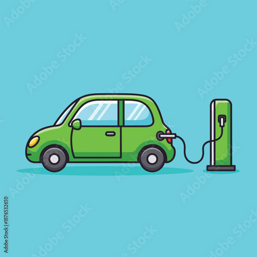 Green electric car charging at a station ecofriendly transportation.