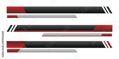A collection of lower third (bottom of the screen) vector designs with red and black striped shapes.