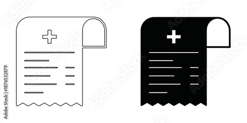 Medical Bill and Prescription Receipt Icons - Healthcare Invoice and Pharmacy Statement Symbols