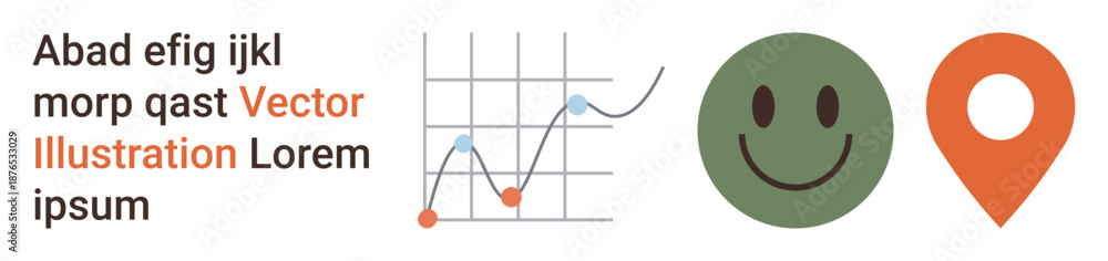 Fototapeta premium Data visualization, business analysis, location navigation, user feedback, emotion tracking, infographic designs. A graph, happy face and location pin icon. Data visualization and business analysis