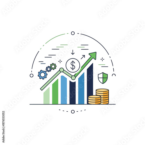 Financial Growth Infographic: Depicting financial prosperity, this infographic illustrates a rising graph, symbolizing business growth and the positive trajectory of investments.